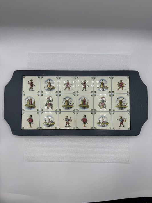 Vintage Wood and Dutch Ceramic Tile Cheese Tray