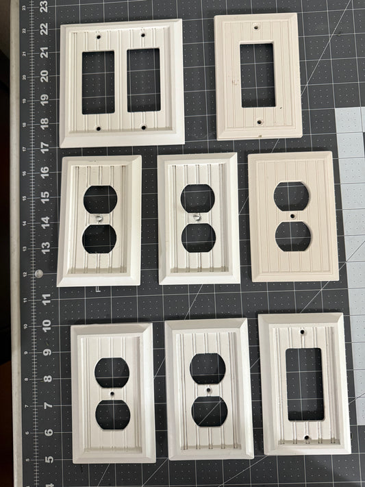 White Shiplap Style Switch Plate & Outlet Covers (set of 8)