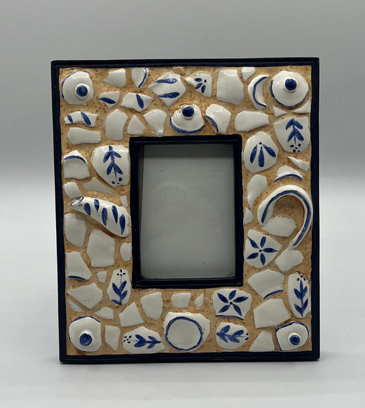 Broken Blue and White China Picture Frame