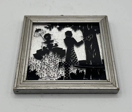 Antique Silhouette Glass Art with Silver Backing