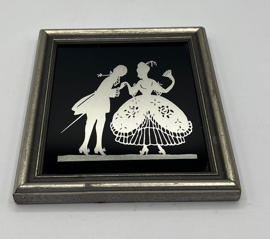 Antique Silhouette Glass Art with Black Backing