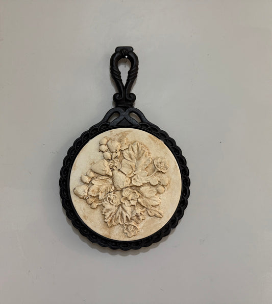 Ceramic and Cast Iron Trivet with Clay Applique