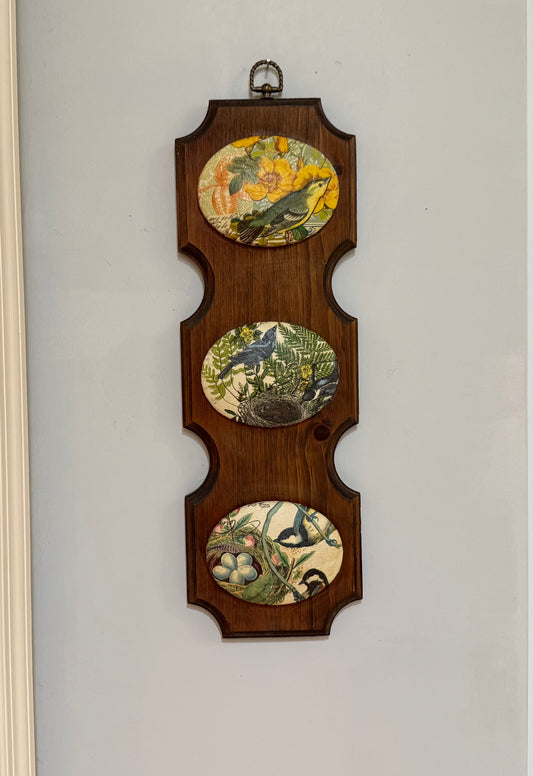 Trio of Bird Art on Wood Wall Plaque