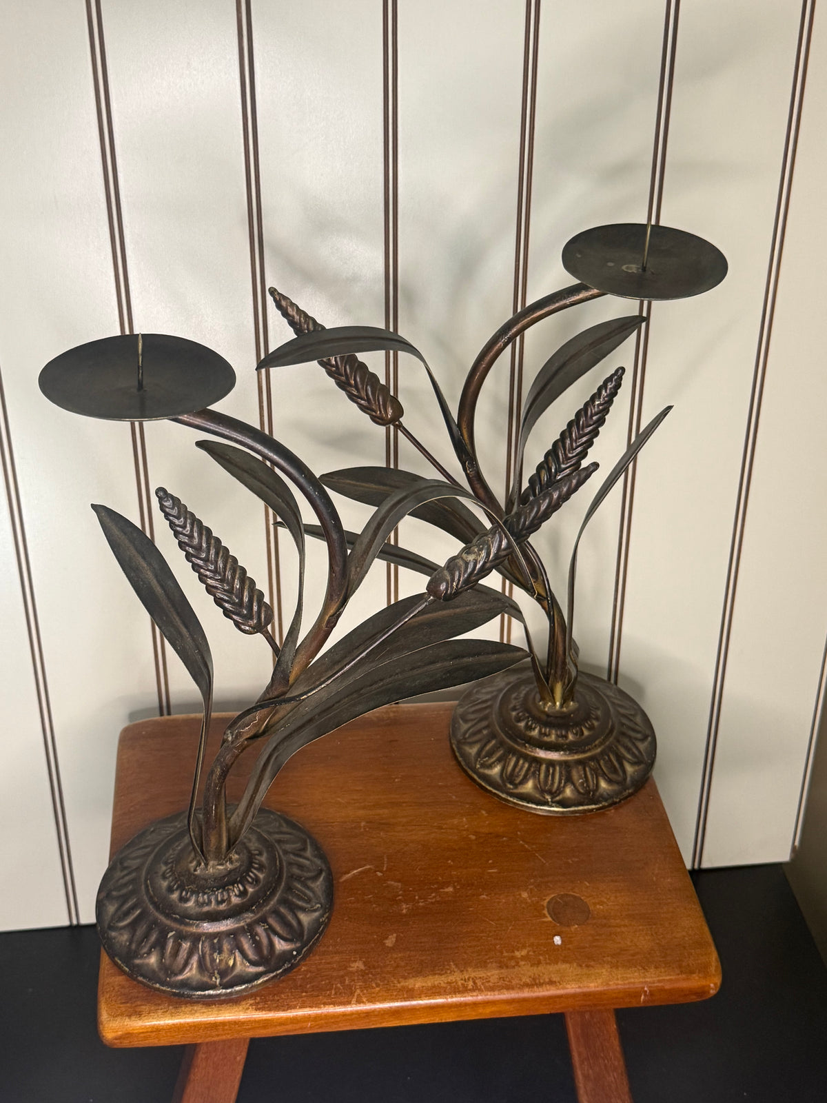Vintage Wheat Stalk Candle Holders (set of two)