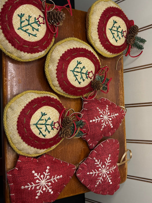 Embroidered & Stuffed Ornaments (set of 7)