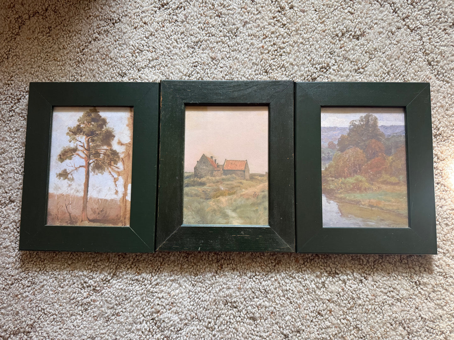 Set of Three Green Framed Vintage Landscape Prints