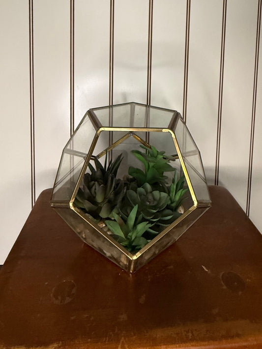 Glass Terrarium with Faux Succulents