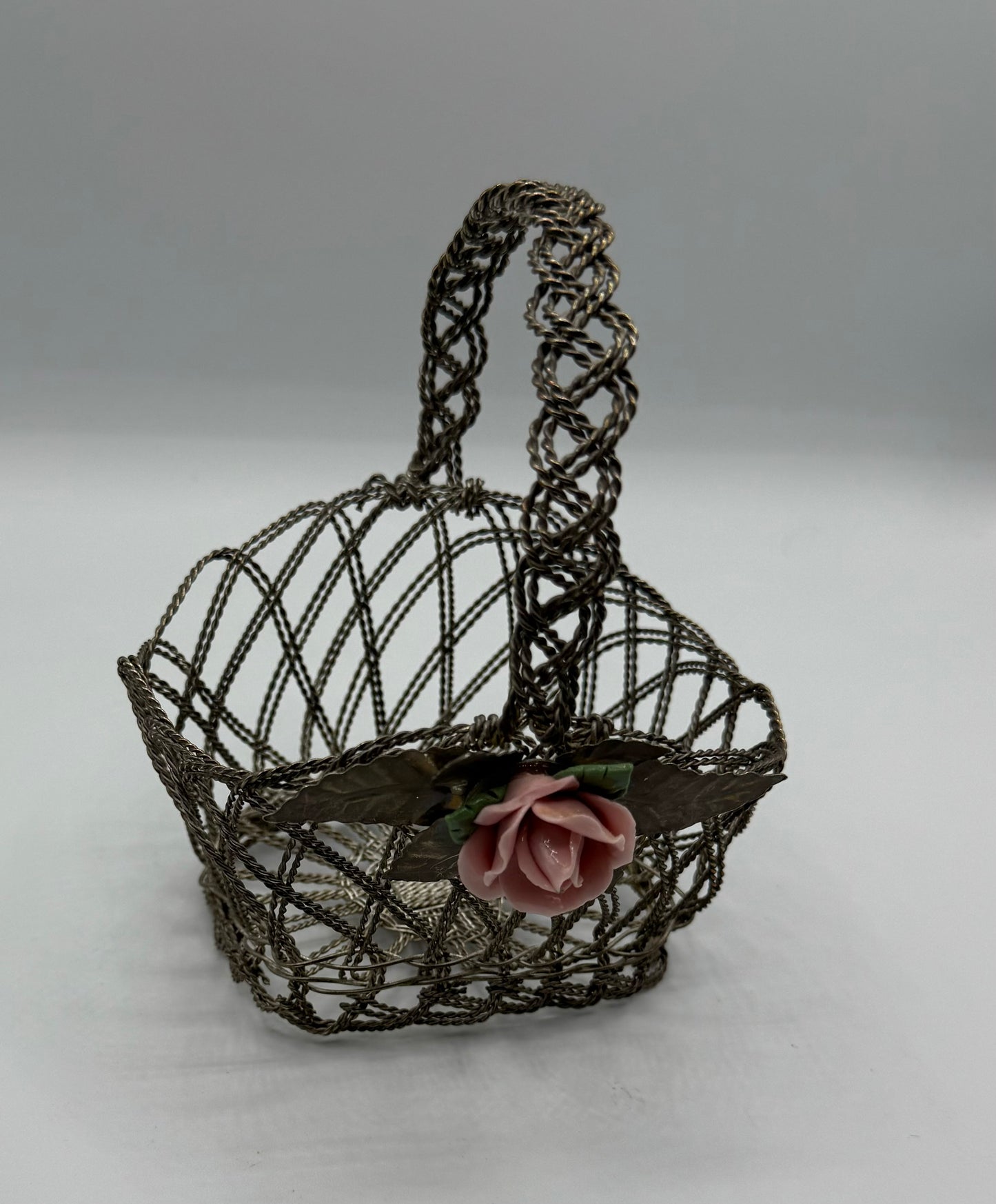 Vintage Silverplate Wire Basket with Rose