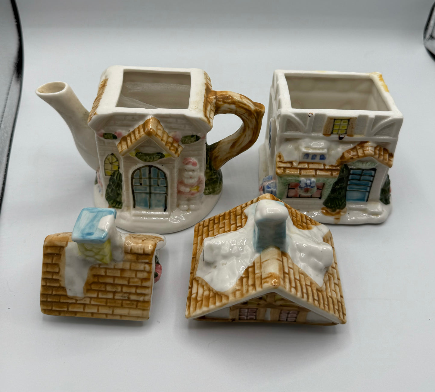 Vintage Christmas Cottage Sugar and Creamer Set (Houston Harvest)