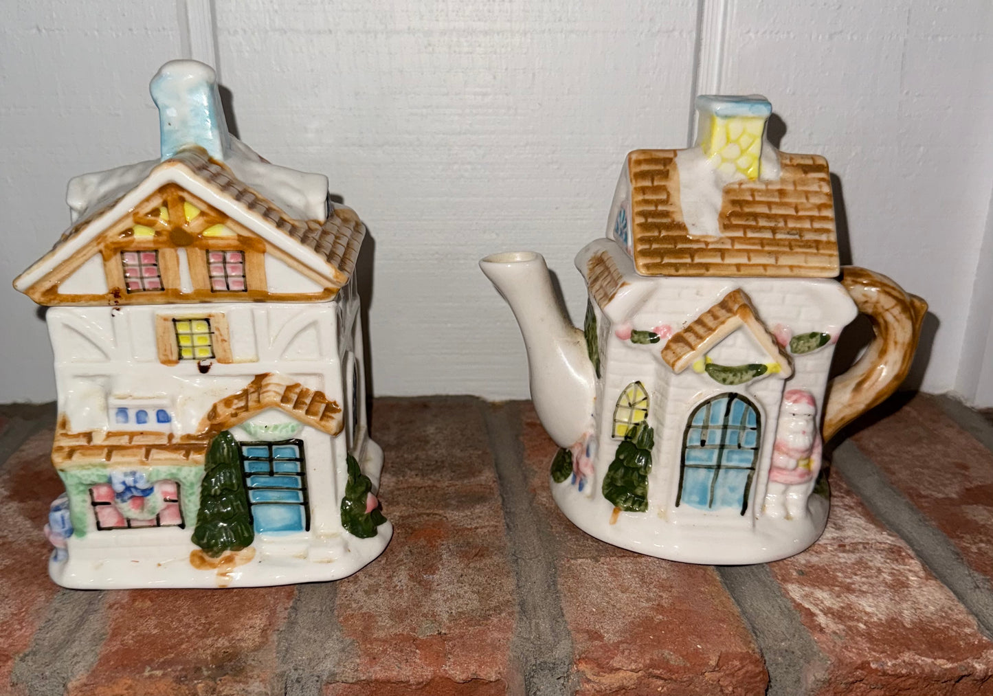 Vintage Christmas Cottage Sugar and Creamer Set (Houston Harvest)