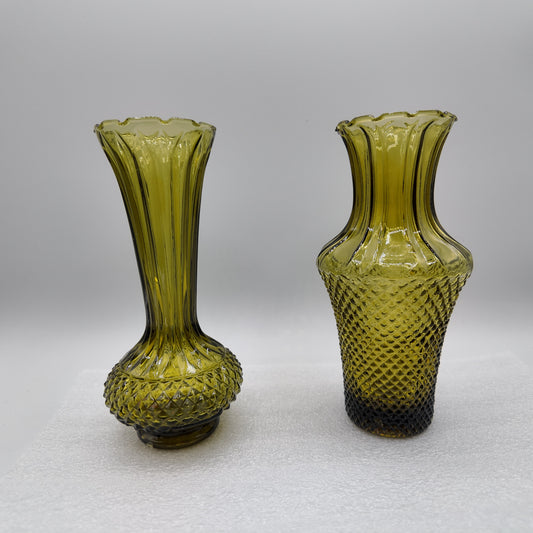 Italian Vintage Olive Green Bud Vases (Set of 2)