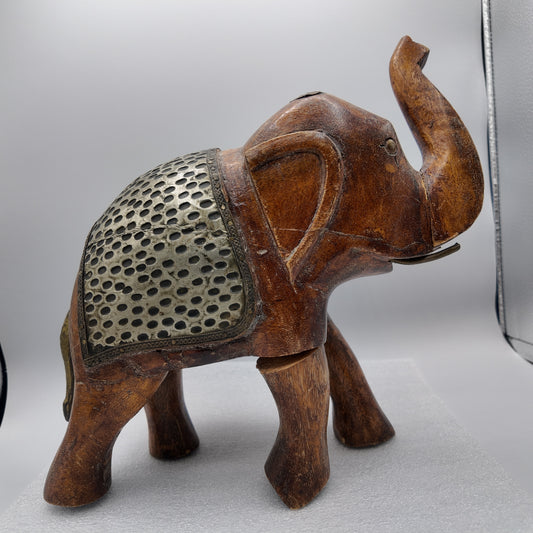 Vintage Hand Carved Wood Elephant with Metal Embellishements11